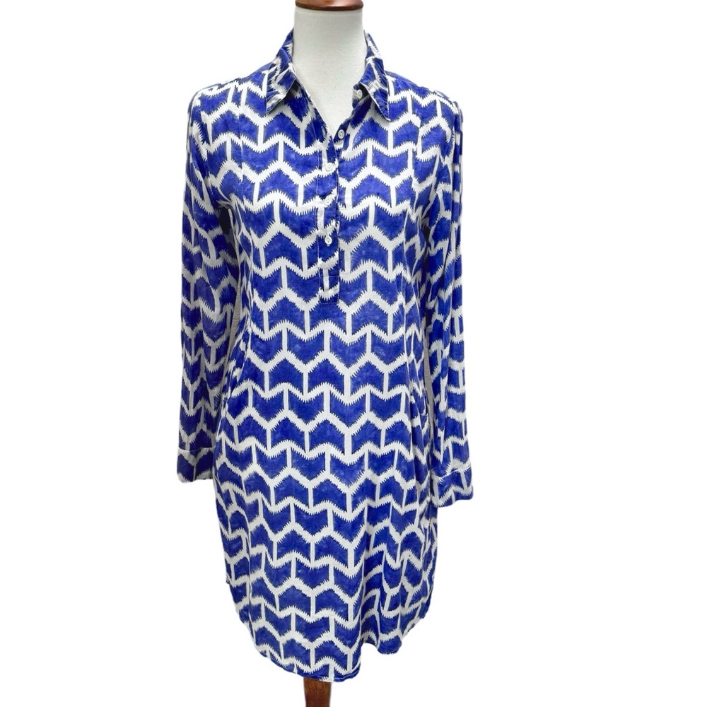Original Roberta Roller Rabbit 100% Cotton Voile Dress Blue SM